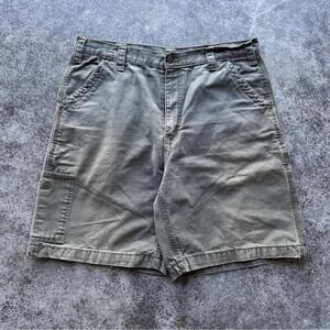 Vintage 90s Heavy Canvas Summer Essential Olive Green Carpenter Utility Short 34
